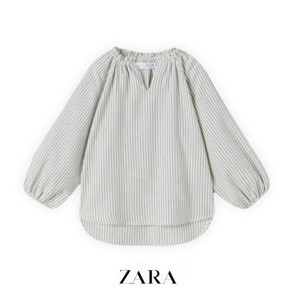 ZARA Kids Ecru Striped Oversized Blouse NWT Size 7 or 9 - Picture 2 of 7